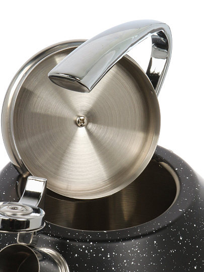 Чайник нержавеющая сталь, 3 л, со свистком, матовый, ручка сталь, RasheL, индукция, черный, R-7831