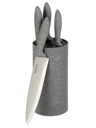 Набор ножей 6 предметов, нержавеющая сталь, рукоятка пластик, с подставкой, пластик, Daniks, Гранит, W-A371