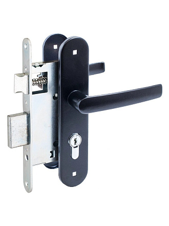 Замок врезной Птимаш, ЗВ4-3.08, 13606, ручка в комплекте, цилиндровый, стяжки, черный