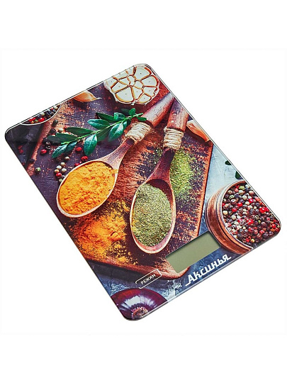 Весы кухонные электронные, стекло, Аксинья, Специи, платформа, точность 1 г, до 5 кг, разноцветные, КС-6517