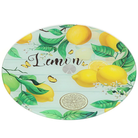 Блюдо стекло, круглое, 28 см, вращающееся, Лимоны, 105-803