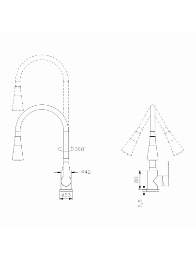 Смеситель для кухни, Антей, Садко, гибкий излив, с картриджем, 577032-ANT