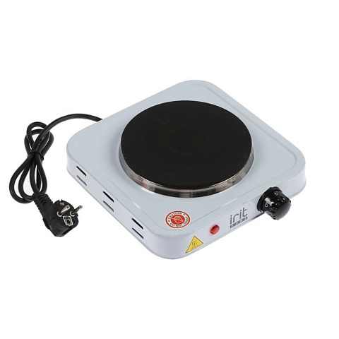 Плита электрическая Irit, 8004-IR, 1000 Вт, 1 конфорка, диск, эмаль, механическая, переключатель поворотный, белая