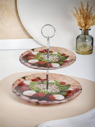 Ваза для фруктов, 2 яруса, стекло, 22.5 см, диаметр 18 и 23 см, Daniks, Для тебя