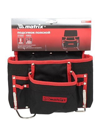 Сумка-пояс для инструментов, 31.5х21.5х22.5 см, текстиль, Matrix, 8 карманов, держатель для молотка, для клещей, 90242