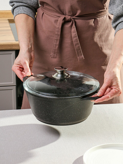 Кастрюля алюминий, антипригарное покрытие, 3 л, крышка стекло, Горница, Гранит Induction, Ик2433аг, индукция