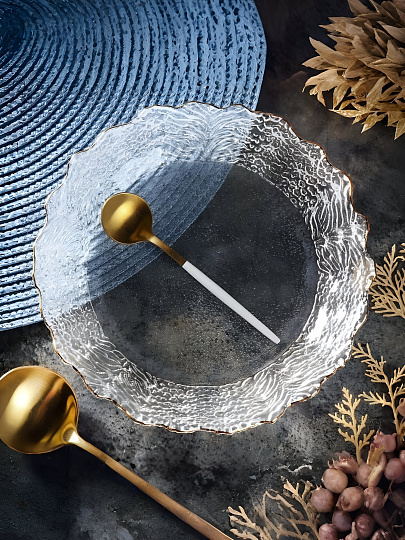 Тарелка стекло, 19.5 см, отвод золотом, круглая, Алмаз, Y6-10094/B150023