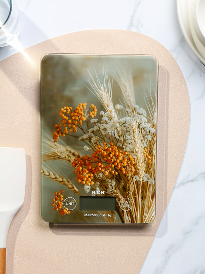 Весы кухонные электронные, стекло, Rion, Осенний букет, точность 1 г, до 5 кг, ZD-7