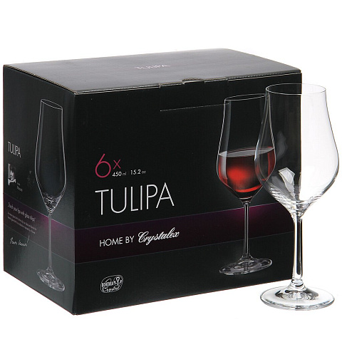 Бокал для вина, 450 мл, стекло, 6 шт, Bohemia, Tulipa, CR450101T