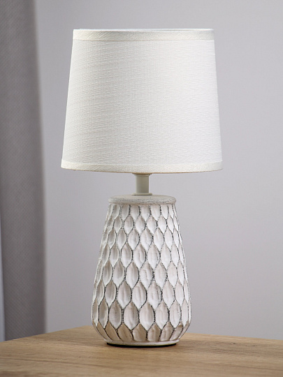 Светильник настольный E14, 40 Вт, белый с узором, абажур белый, Rivoli, Bertha, 7071-502, керамика