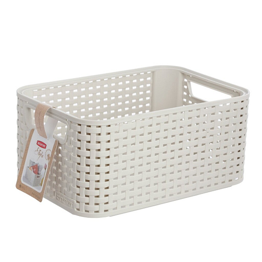 Корзина для хранения, 39х17х28 см, плетеная, пластик, кремовая, Curver, Style Box, 205845