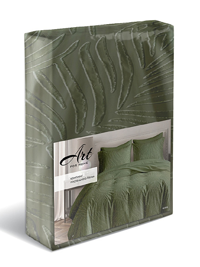 Постельное белье 1.5-спальное, простыня 150х216 см, 1 наволочка 50х70 см, пододеяльник 145х215 см, ART for Home, полисатин, Стриж жаккард, Листья 18-0316