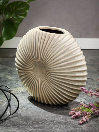 Ваза керамика, настольная, 21.5 см, Кванти, Y4-7259, песочно-серая