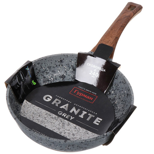 Сковорода алюминий, 24 см, антипригарное покрытие, Гурман, Granit Grey, серая, ГМ2401 ГГР