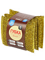 Губка для посуды 3 шт, Золото, поролон, абразивная фибра, Аквамаг, МГП-003, золотистая - фото 3