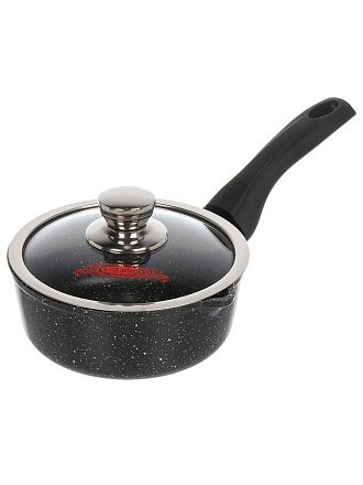 Ковш алюминий, антипригарное покрытие, 1 л, крышка стекло, бакелитовая ручка, Горница, Гранит, кш1611аг