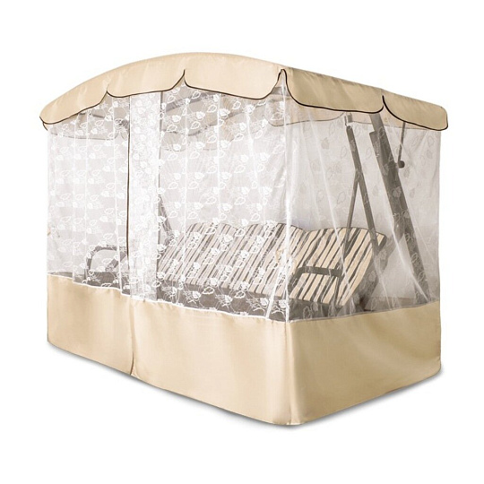 Качели садовые 3-местные, 231.7х125х195 см, 300 кг, Arno, Оазис Премиум, раскладываются в кровать, с москитной сеткой, шоколад, полосы, 2016-КД- 40/П, металл