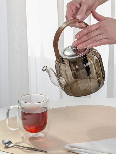 Чайник заварочный стекло, 1.2 л, с ситечком, Barouge, Seven ideas, BF-525