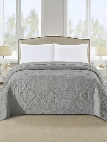 Покрывало евро, 200х220 см, 100% полиэстер, стеганое, Cleo, Caroline Узоры, серое, 200/008-CN