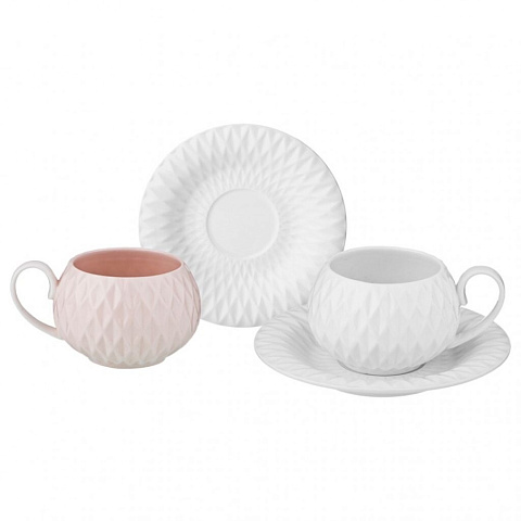 Набор чайный фарфор, 4 предмета, на 2 персоны, 200 мл, Lefard, 374-070, бело-розовый