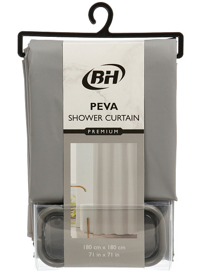 Штора для ванн 180х180 см, Peva, Серый матовый, с кольцами, Y4-11177