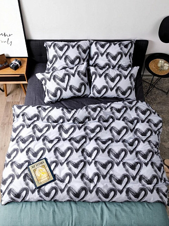 Постельное белье семейное, простыня 215х240 см, 2 наволочки 70х70 см, 2 пододеяльника 145х215 см, Ночь нежна, бязь, Dark love