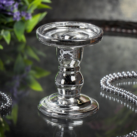 Подсвечник декоративный стекло, 1 свеча, 8х11 см, серебряный, Y6-10472