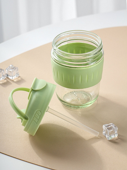 Стакан 350 мл, стекло, Бабл, с трубочкой, в ассортименте, B060523