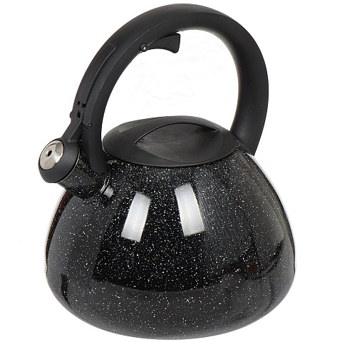 Чайник нержавеющая сталь, 2.5 л, со свистком, зеркальный, Катунь, Черный гранит, индукция, КТ-125