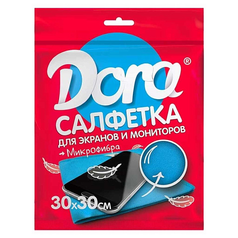 Салфетка для экранов и мониторов электротехники, микрофибра, 30х30 см, Dora, 2001-006