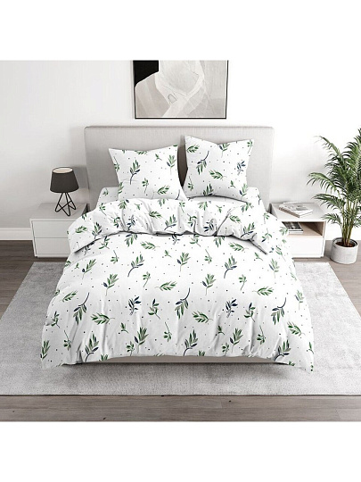 Постельное белье 2-спальное, простыня 215х220 см, 2 наволочки 50х70 см, пододеяльник 175х215 см, Bravo, поплин, Олив