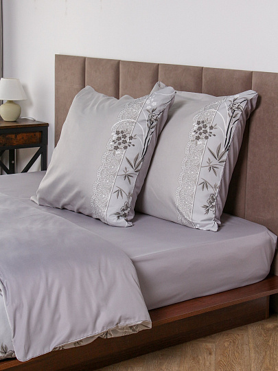 Постельное белье евро, простыня 215х240 см, 2 наволочки 70х70 см, пододеяльник 200х215 см, Майская ночь, микросатин, Кружево, SJT2503-10