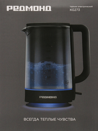 Чайник электрический Редмонд, Strix KG273, 1.7 л, 2200 Вт, скрытый нагревательный элемент, стекло