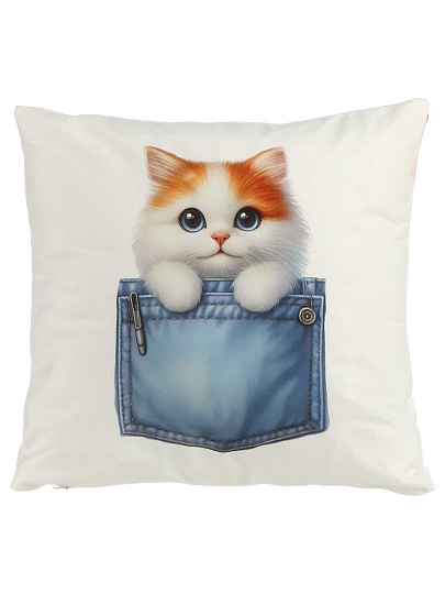 Подушка декоративная, 38х38 см, Котенок в кармашке, 100% полиэстер, Микрос