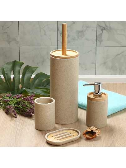 Стакан для зубных щеток, 7.7х10.5 см, полистоун, бежевый, Бамбук, RE0821AA-TB