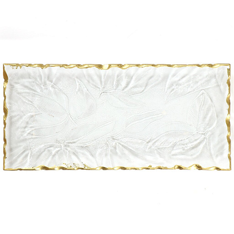Тарелка декоративная, стекло, 26х12 см, прямоугольная, Золотая кайма, Y4-5023