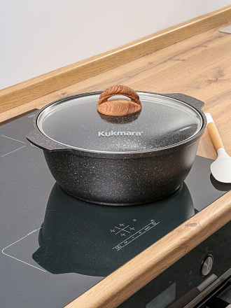 Кастрюля-жаровня алюминий, антипригарное покрытие, 4 л, крышка стекло, Kukmara, Granit Ultra Induction original, жгои41а, индукция