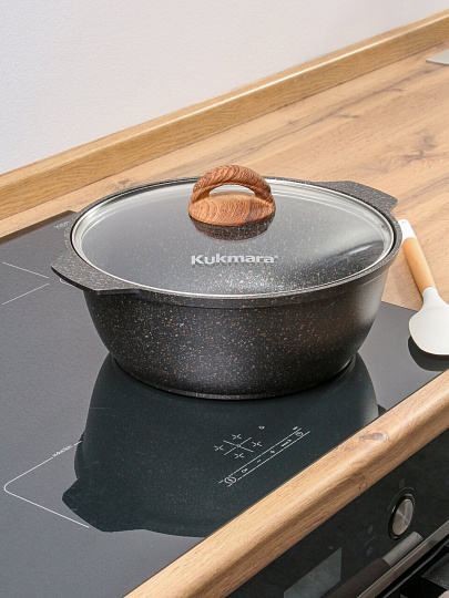 Кастрюля-жаровня алюминий, антипригарное покрытие, 4 л, крышка стекло, Kukmara, Granit Ultra Induction original, жгои41а, индукция