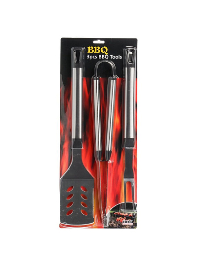 Набор для барбекю костровой, нержавеющая сталь, 3 предмета, лопатка, щипцы, вилка для гриля, C030005