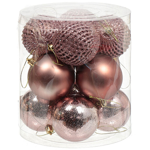 Елочный шар 12 шт, розовое золото, 8 см, пластик, SY18ST-106