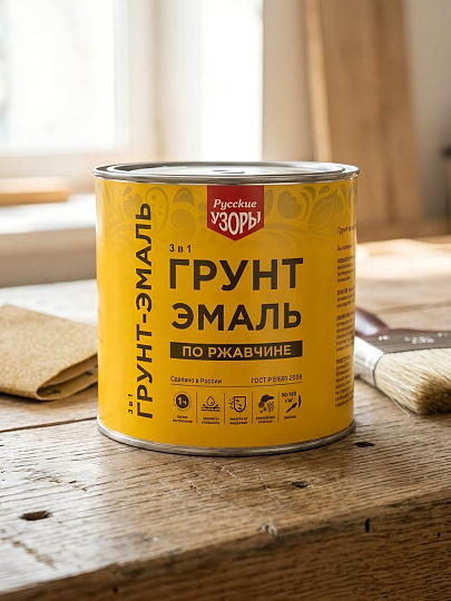 Грунт-эмаль Русские узоры, 3 в 1, по ржавчине, быстросохнущая, алкидная, зеленая, 1.9 кг