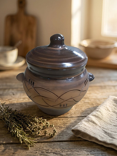 Горшок для запекания керамика, 0.5 л, с ручками, Борисовская керамика, Старина №5, СТР00000340