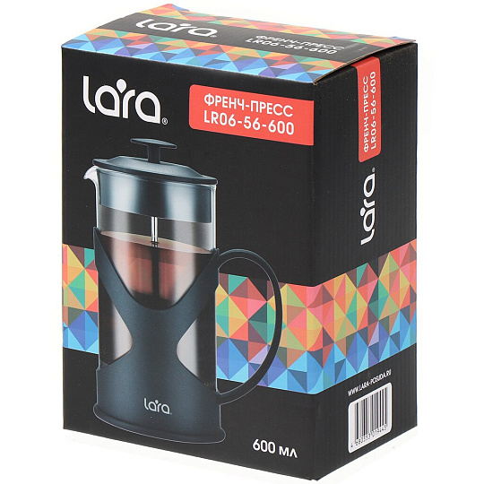 Френч-пресс 0.6 л, стекло, нержавеющая сталь, Lara, LR06-56-600