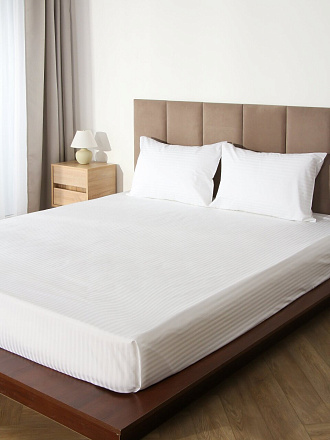 Простыня 1.5-спальная, 150 х 220 см, 100% хлопок, страйп-сатин, 140 г/м2, белая, Monocolor, рис.3182