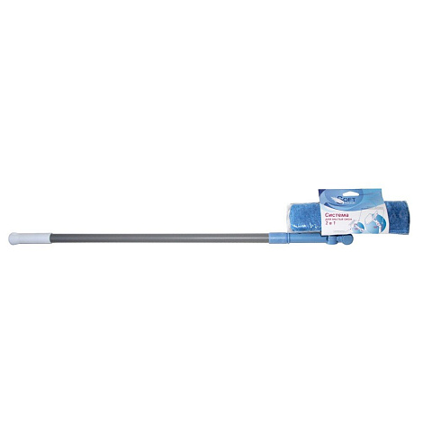 Набор для мытья окон плоский, микрофибра, 124 см, синий, телескопическая ручка, 2 в 1, (ручка, скребок, насадка), Soft Touch, 58402-6333