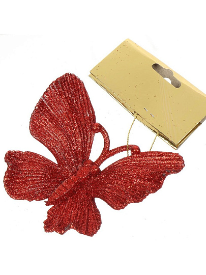 Елочное украшение Бабочка, красное, 10.5х10 см, SYYKLA-182121