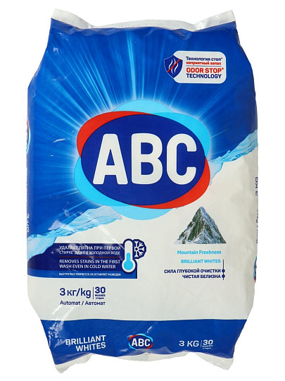 Стиральный порошок ABC, 3 кг, автомат, для белого белья, Свежесть гор