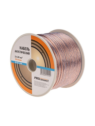 Провод акустический, 2х1 мм², 100 м, прозрачный, PROconnect, BL, 01-6205-6