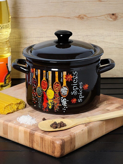 Кастрюля эмалированная сталь, 4 л, крышка сталь, с декором, цилиндрическая, Керченский металлургический завод, Карри, 41704-142/6-У4