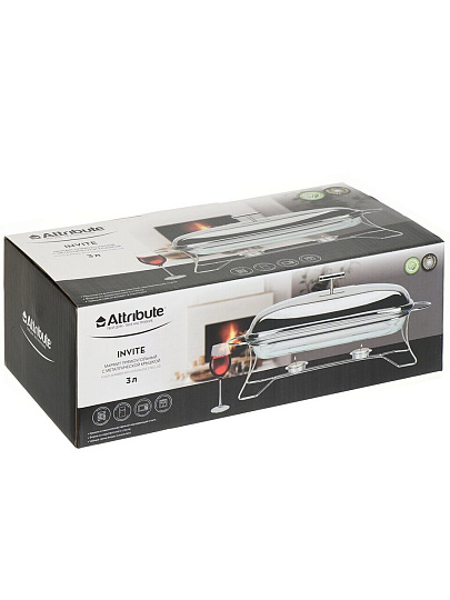 Мармит стекло, нержавеющая сталь, 3 л, 49х24х18 см, прямоугольный, Attribute, ABI020